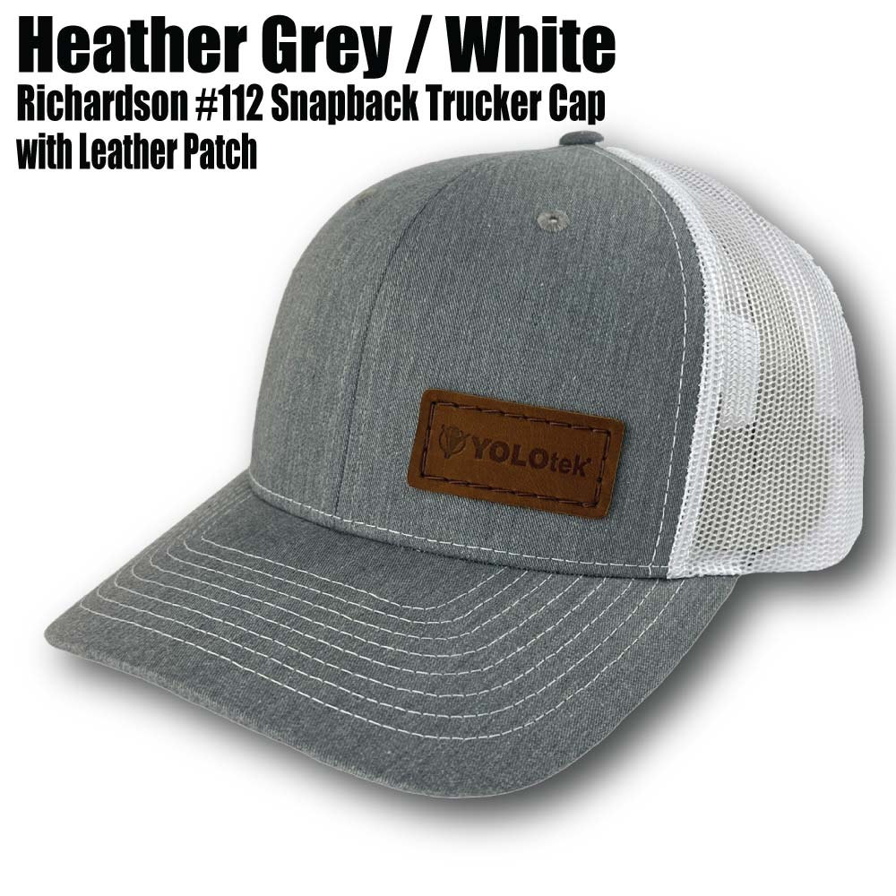 Richardson #112 Hat Heather Gray/White Leather Rec - YOLOtek RICHARDSON TRUCKERS CAP (SNAPBACK)