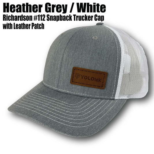 Richardson #112 Hat Heather Gray/White Leather Rec - YOLOtek RICHARDSON TRUCKERS CAP (SNAPBACK)