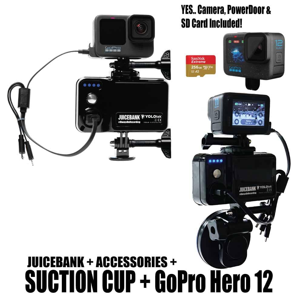JUICEBANK: GoPro Battery+Mount - YOLOtek GP6-JUICEBANK + Suction Cup + GoPro Hero 12 w/256gb SDCard ~