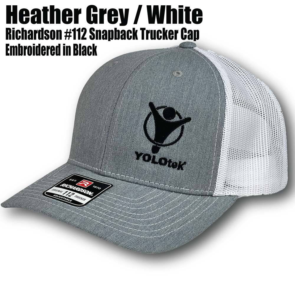 Richardson #112 Hat Heather Gray/White Embroidered - YOLOtek RICHARDSON TRUCKERS CAP (SNAPBACK)