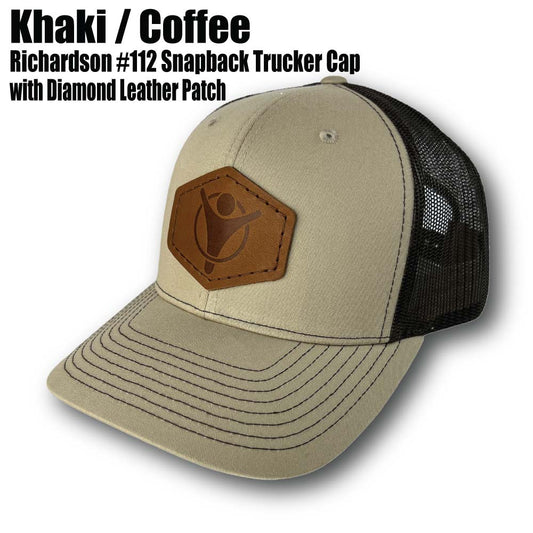 Richardson #112 Hat Heather Khaki/Coffee Leather Diamond - YOLOtek RICHARDSON TRUCKERS CAP (SNAPBACK)