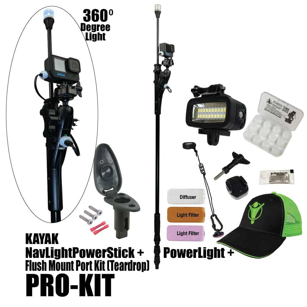 Kayak NavLight + PowerStick + Flush Mount Port Kit (Teardrop) [360 Light] - YOLOtek 04-NavLight 50"+ Flush Mount Port Kit (Teardrop) PRO-KIT w/PowerLight ~