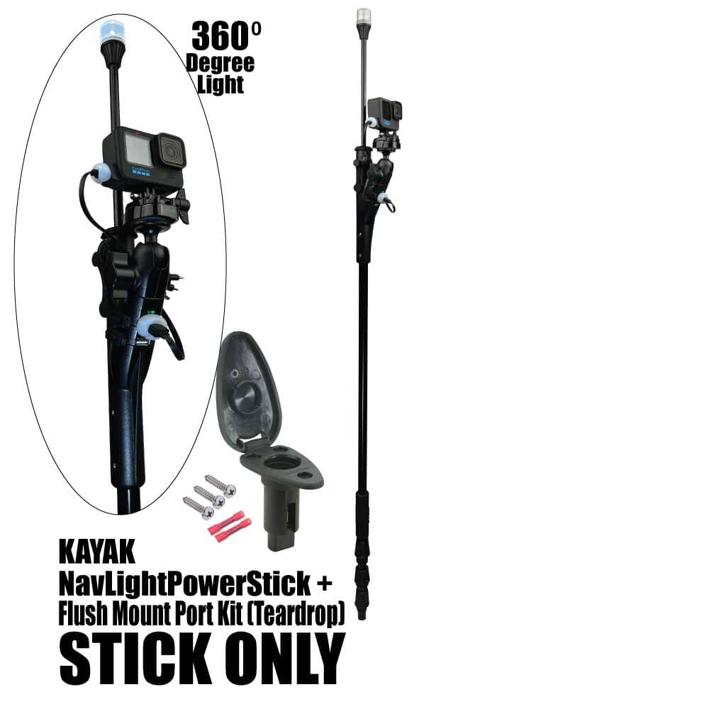 Kayak NavLight + PowerStick + Flush Mount Port Kit (Teardrop) [360 Light] - YOLOtek 01-NavLight 50"+ Flush Mount Port Kit (Teardrop) [Stick Only] ~